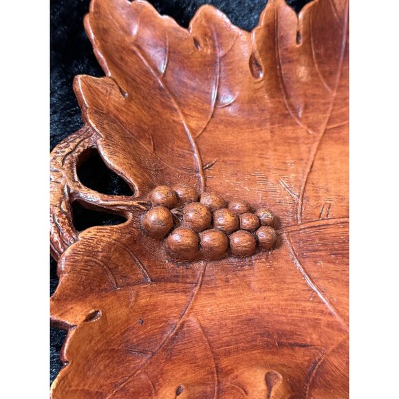 Vintage Multi Products Candy Dish Nut Bowl Wooden Leaf Plate With Grapes - Picture 4 of 9